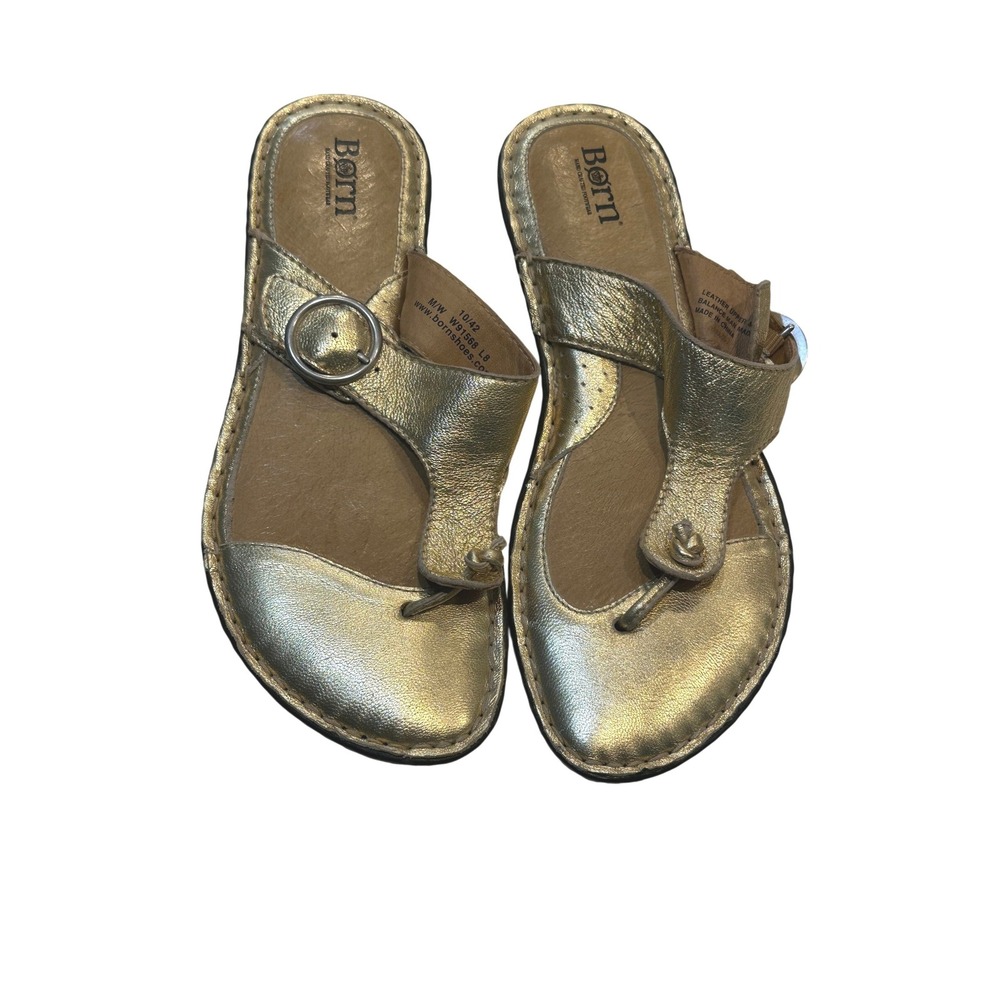Born Gold Metallic Leather Thong Sandals Buckle Slide W91568 Womens 10 42
